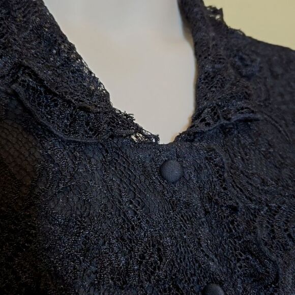 Claudia Richards Regencycore Black Lace Button Front Blouse Goth Whimsigothic - Picture 7 of 15